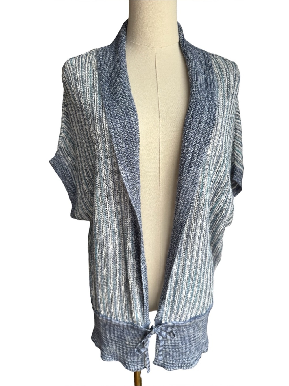 Nic+Zoe Open Knit Cardigan Sweater Sz L Blue Slouchy Tie Hem Longline Boho